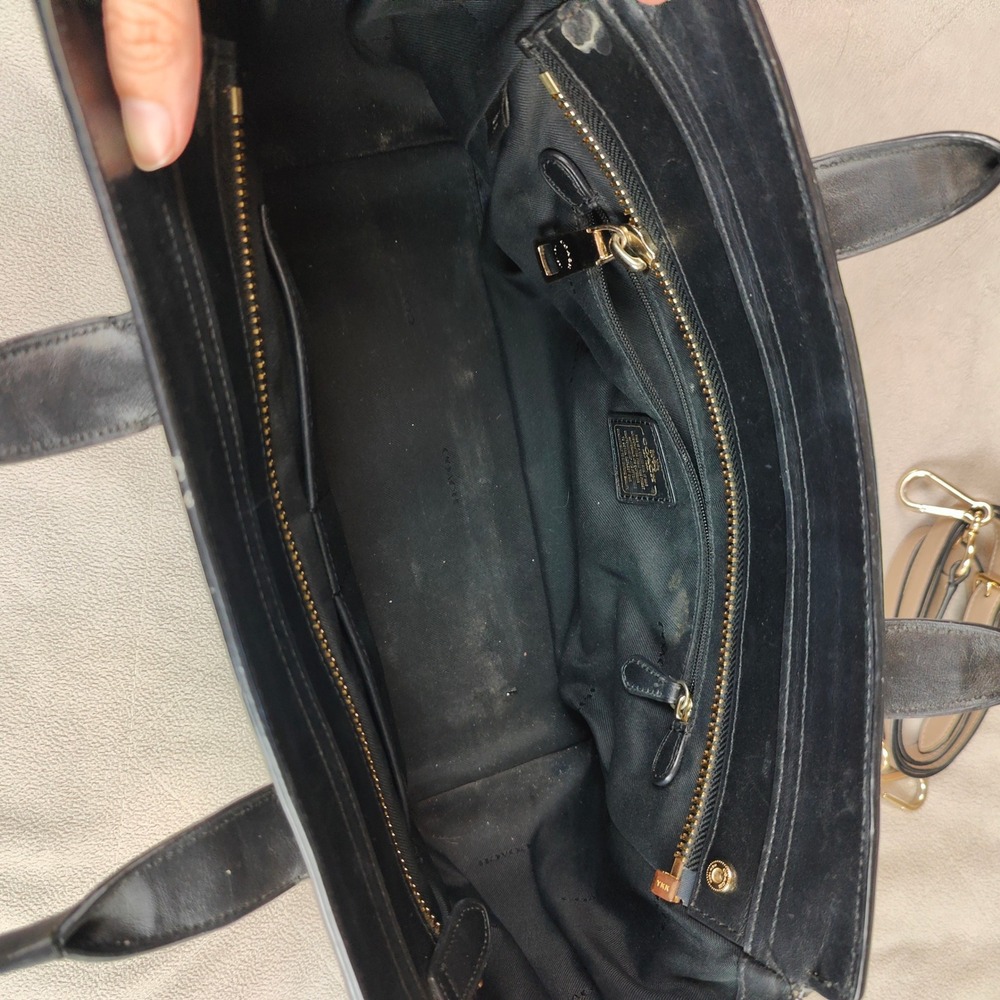 Coach Swagger 27 Satchel Handbag Beige Black Leather Snake Embossed Shoulder Bag - Picture 9 of 13